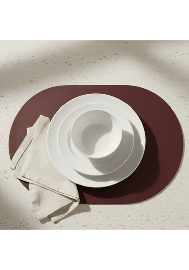 2 Adet Bordo Deri Amerikan Servis Tam Oval 33x44 Cm