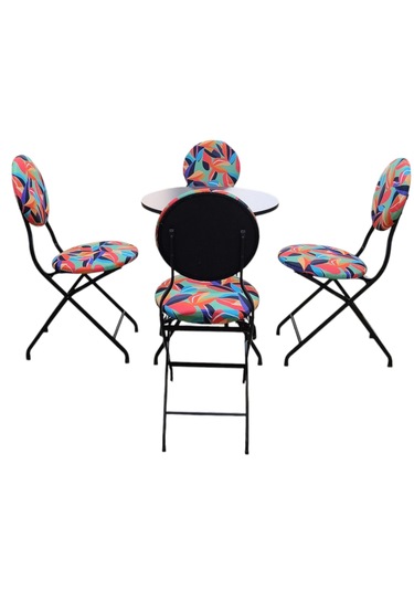 Renkli Yapraklı Metal Bahçe Takımı - 4 Sandalye + 1 Masa