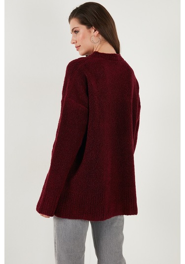 Lela Regular Fit Dik Yaka Yumuşak Dokulu Triko Bayan Kazak 4616222 Bordo