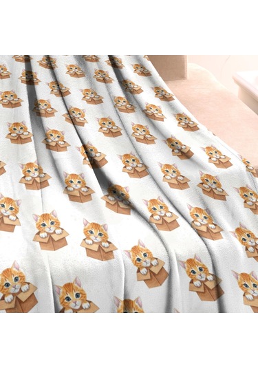 Cat Desenli 60x80 İnç Flanel Polar Battaniye, Yumuşak Ve Kalın, Tüm Mevsimler-a2 Cat Box Orange