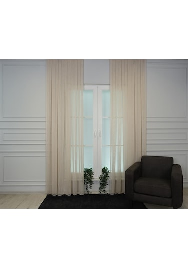 Murcia Dökümlü Tül Perde Pilesiz Krem