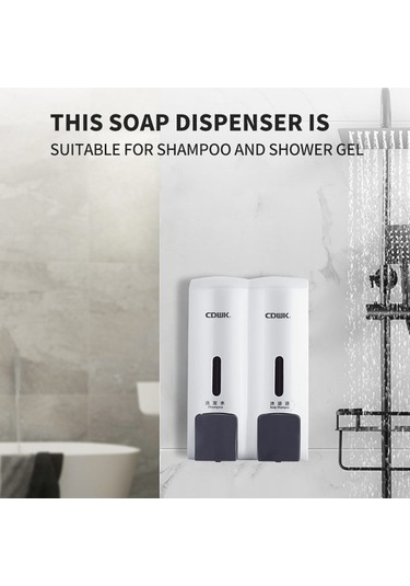 Dancemonkey 300ml 2 Duvar Tipi Abs El Sabunu Dispenser Şeffaf Pencere, Kilitli Giriş Tasarımı Ban Beyaz Beyaz