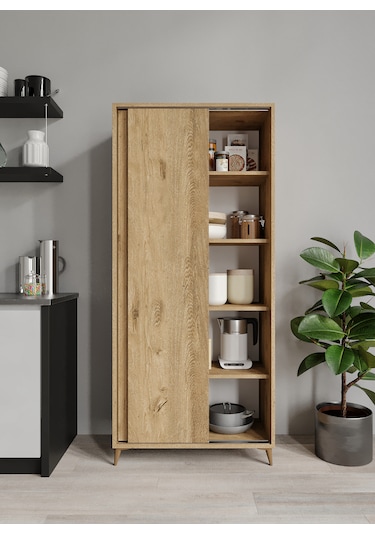 Sürgülü Çok Amaçlı Meşe Mutfak Dolabı, Erzak Dolabı