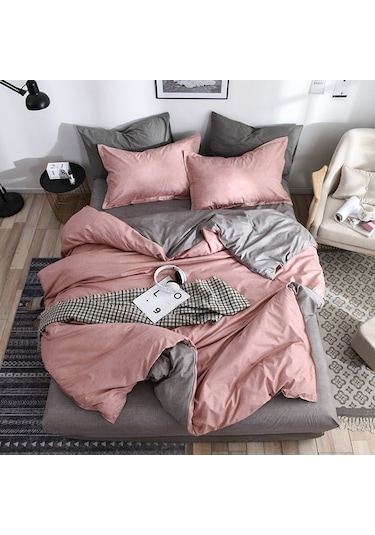 Sones Yatak Takımı Düz Ekose Yan Yatak Yorganı Yorgan Kılıfı Çarşaf Takımı, Boyut: 135 200cm 1xyastık Kılıfı, 1xyorgan Mavi