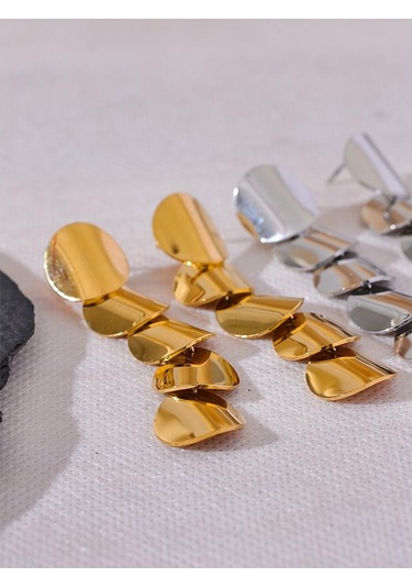Gümüş Eetit Paslanmaz Çelik Şık Metal Yuvarlak Uzun Asılı Damla Küpe Kadınlar İçin Basit Çekici Kulak Takı Su Geçirmez Gümüş