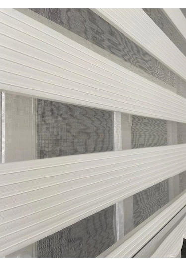 Krem Geniş Pliseli Zebra Stor Perde Eteği Dilimli Alüminyum Kasa Etek Dilimi  Krem 10 x 10