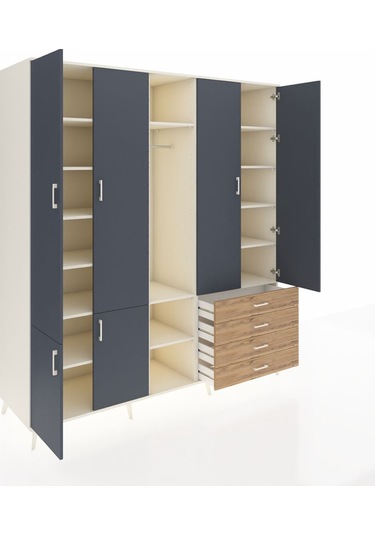 Kronos Dolap 14 Raflı 4 Çekmeceli Tek Askılı 220x59x243 Aytaşı-antrasit/çam Antrasıt/atlas Çam