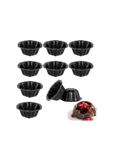 Yaleker 10 Adet Karbon Çelik Çizgili Anti- Yapışkan Kek, Puding, Ekmek, Muffin Fırın Kalıbı 15x15x8cm, Siyah Siyah