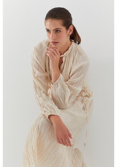 Kraş Dokulu Etek Takım Bej Bej