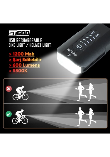 Stradacycles St-600 Çift Yönlü Lityum Şarj Edilebilir Far