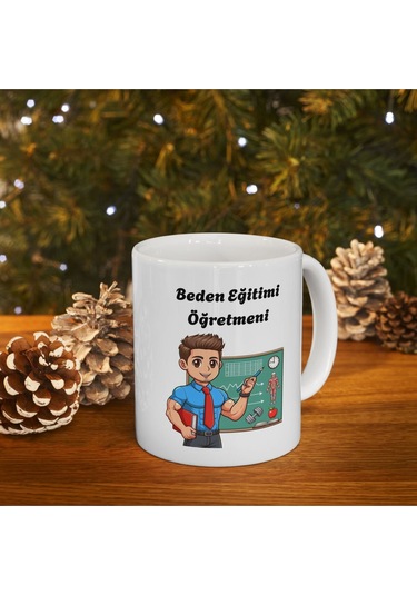 Erkek Beden Eğitimi Öğretmeni Hediyelik Baskılı Porselen Beyaz Lüks Kupa Bardak Beyaz