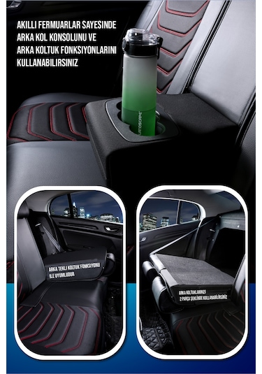 Kia Sportage Yeni Lüx Deri Oto Koltuk Kılıfı Ön Arka Takım Antalya Serisi Siyah Kırmızı