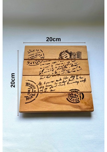 Ham Masif Ahşap Mektup Desenli El Yapımı Sunum Altlığı, Nihale
