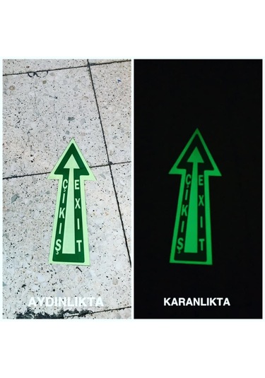 Fosforlu Yere Yapışabilen Yön Exıt/Çıkış Etiketi 12X30Cm