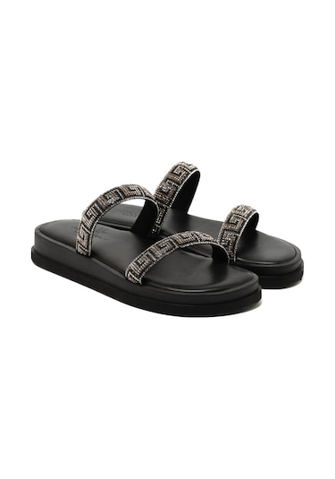 19 Black Terlik Kadın 26261 Myconian 2025 Greek Sandal Siyah
