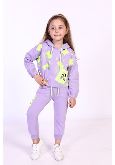 Toontoy Kız Çocuk Baskılı Eşofman Takımı Gri Melanj