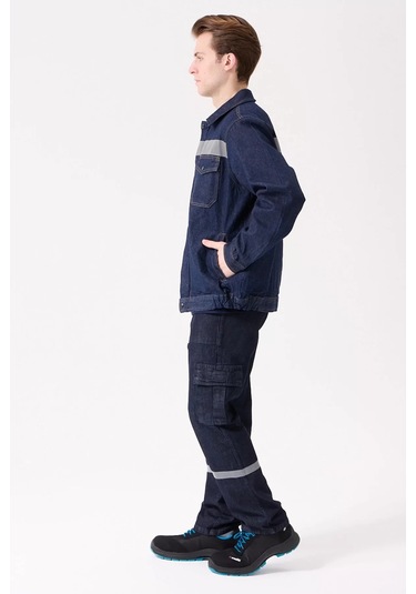 Erkek Denim Isg Mont Koyu Reflektör Detaylı Ce Tulipa Kot İş Güvenliği Reflektörlü Ceket Lacivert