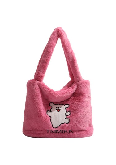 Charhp&kejnt Kürklü Çizgi Köpek El Çantası Çok Yönlü Omuz Çantası Pembe