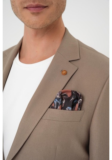 Comfort Fit Mono Yaka Torba Cep Casual Koyu Bej Ceket C 708 Bej