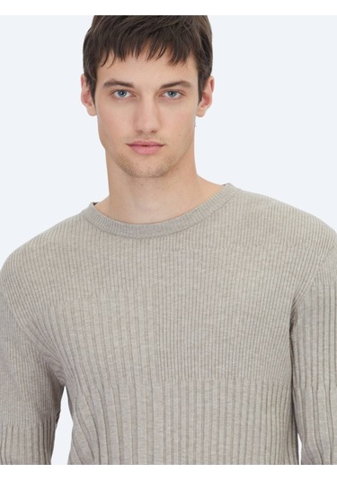 Vizon Bisiklet Yaka Jakarlı Triko Kazak Vizon