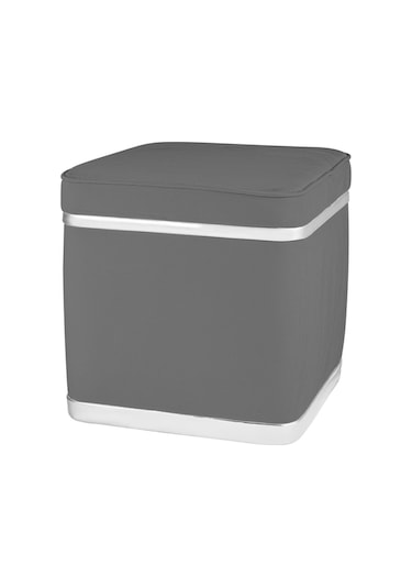 Zengo Silver Twin Line Kare Puf -gri Kumaş, Dekoratif Makyaj Masası Pufu-modern Style