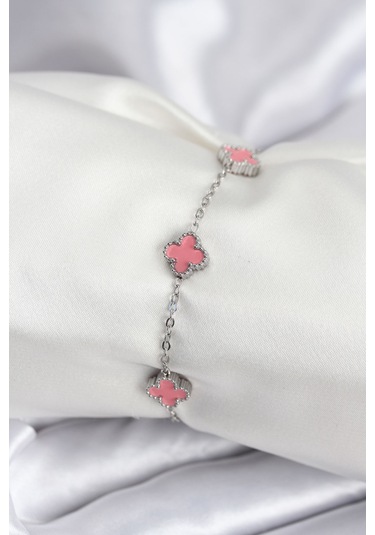 316l Çelik Gümüş Renk Pembe Baby Boy Yonca Kadın Bileklik Çok Renkli