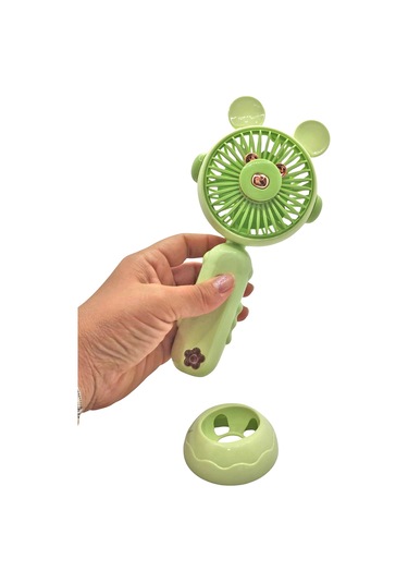 Şarj Edilebilir Fanlı Ayıcık Figürlü Ayarlanabilir El Fanı Vantilatör - Yeşil