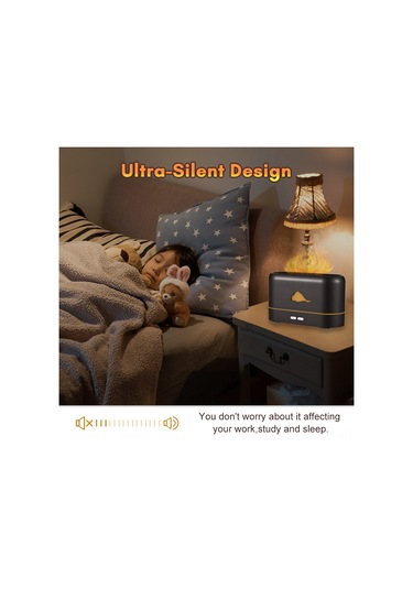 Neevoyu Siyah Ultrasonik Isı Humidifikatör, Aromaterapi Fonsiyonu, 3 Farklı Ateş Rengi, Elektrik Kesme Koruması, Usb-c Besleme