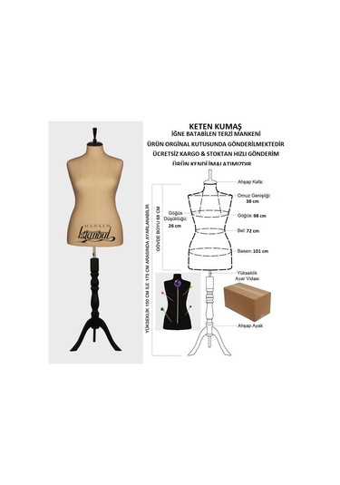 Videolu Ürün-42 Beden Keten Kumaşlı Terzi Prova Mankeni 527201027