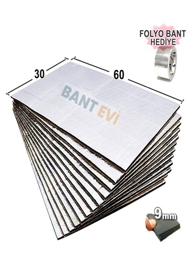 10 Adet 60x30cm Folyolu Oto Ses Isı Yalıtım Pedi 9mm Yapışkanlı