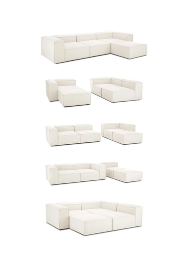 Mira Relax 4 Modül Köşe Koltuk Kırık Beyaz Keten Kumaş Antrasit