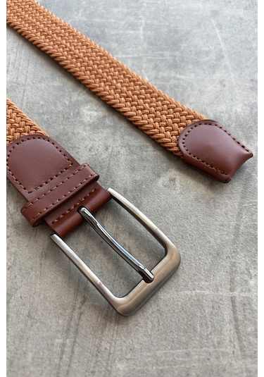 Erkek Hasır Örgü Kemer Taba