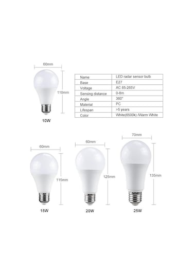 E27 Lampe Led Gece Lambası Hareket Sensörü Ile Ampul Merdiven Koridor Tuvalet Işık 10 Sıcak Beyaz