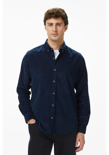 Erkek Lacivert Classic Fit Gömlek-11579 Lacivert