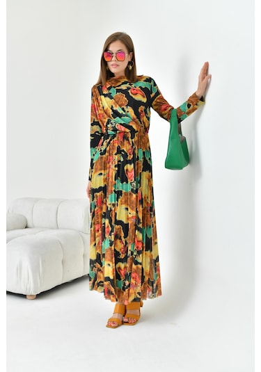 Ftz Women Kadın Desenli Elbise Sarı 30842-Sarı