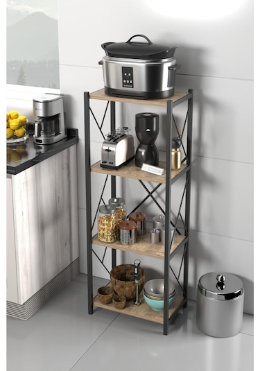 Morpanya Arnora Metal Tekli Mutfak Rafı Malzeme Dolabı 4 Raflı Mikrodalga Fırın Rafı Çok Amaçlı