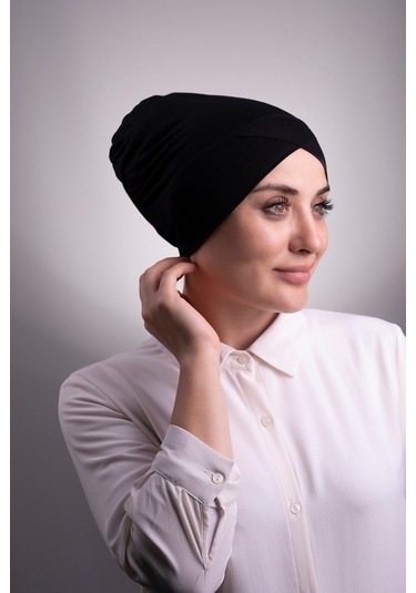 Siyah Pratik Hazır Geçmeli Iç Bone Viskon Kumaş Çapraz Tek Bantlı Siyah