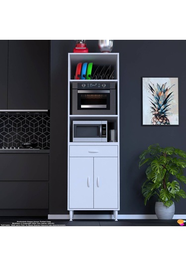Modilayn Ennet 60x194.6x48 Cm Fırın / Mikrodalga Dolabı 1 Çekmece, 2 Kapaklı. Mutfağınıza Yer Açın Beyaz