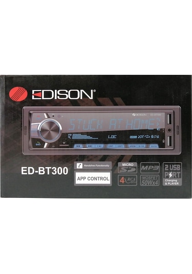 Edison Ed-bt300 Oto Teyp Mp3 Çalar/fm Radyo/usb/aux/sd/bt/2 Amfi Çıkışlı/4 50w/app Kontrol/kumanda