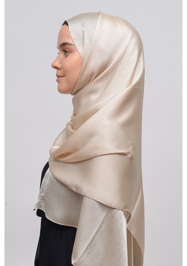 Altobeh Janjan Şık Parlak Saten Dokulu Kadın Tesettür Abiye Şifon Şal - Krem