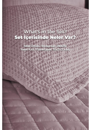 Evlen Home Joy Pamuklu Yatak Örtüsü Seti Çift Kişilik 3 Parça Elyaf Dolgulu Yumuşak Günlük Yıkanabilir Lila