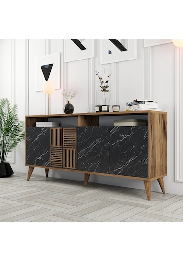 Milan 160cm Konsol - Ceviz / Siyah Mermer