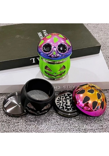 Elmpaly 2.8" 70mm Bıçaklı Pumpkin Değirmen - 4 Katlı Manuel Skull Tasarım Çinko Alaşım