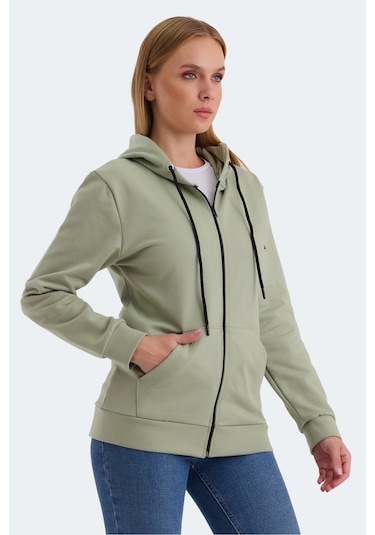 Slazenger Katya 2 Li Set Kadın Fermuarlı Kapüşonlu Cepli Sweatshırt Ekru - Yeşil