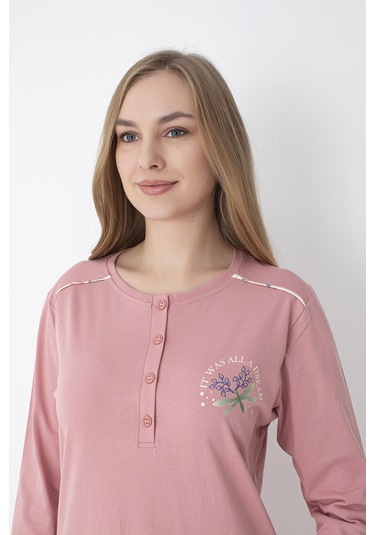 Pembe Pembe Desenli Uzun Kol Pijama Takımı Pembe