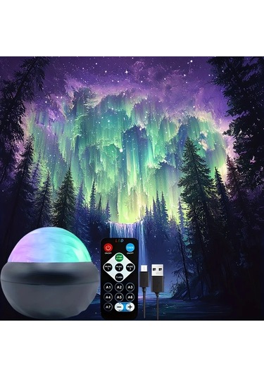 Honeybeeshop Siyah Aurora Borealis Yildizli Gokyuzu Projeksiyon 1 Bilgisayar Uzaktan Kumandali Led Gece Lambasi 7 Aydinlatma Etkisi