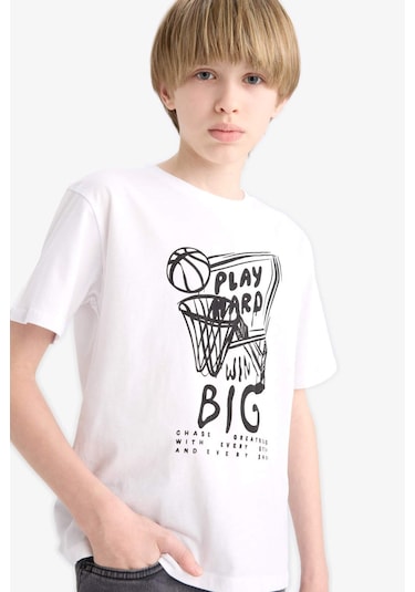 DeFacto Erkek Çocuk Bisiklet Yaka Baskılı Kısa Kollu Tişört F0170A825SMWT34 DeFacto Erkek Çocuk Bisiklet Yaka Baskılı Kısa Kollu Tişört F0170A825SMWT34