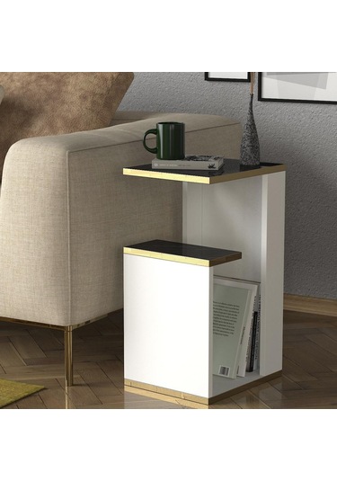 Dekorister Ravenna Koltuk Yan Sehpa Beyaz-Mermer