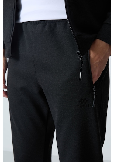 Tommy Life Siyah Dik Yaka Çift Renk Rahat Form Klasik Paça Erkek Eşofman Takımı - 85113 Siyah