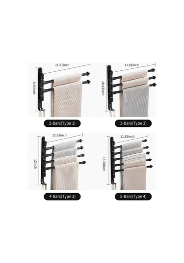 Mufunye 3 Kollu Dönebilir Çok Amaçlı Alüminyum Havlu Askısı - Delikli/deliksiz Montaj, 30cm Uzunluk, Siyah Renk Siyah